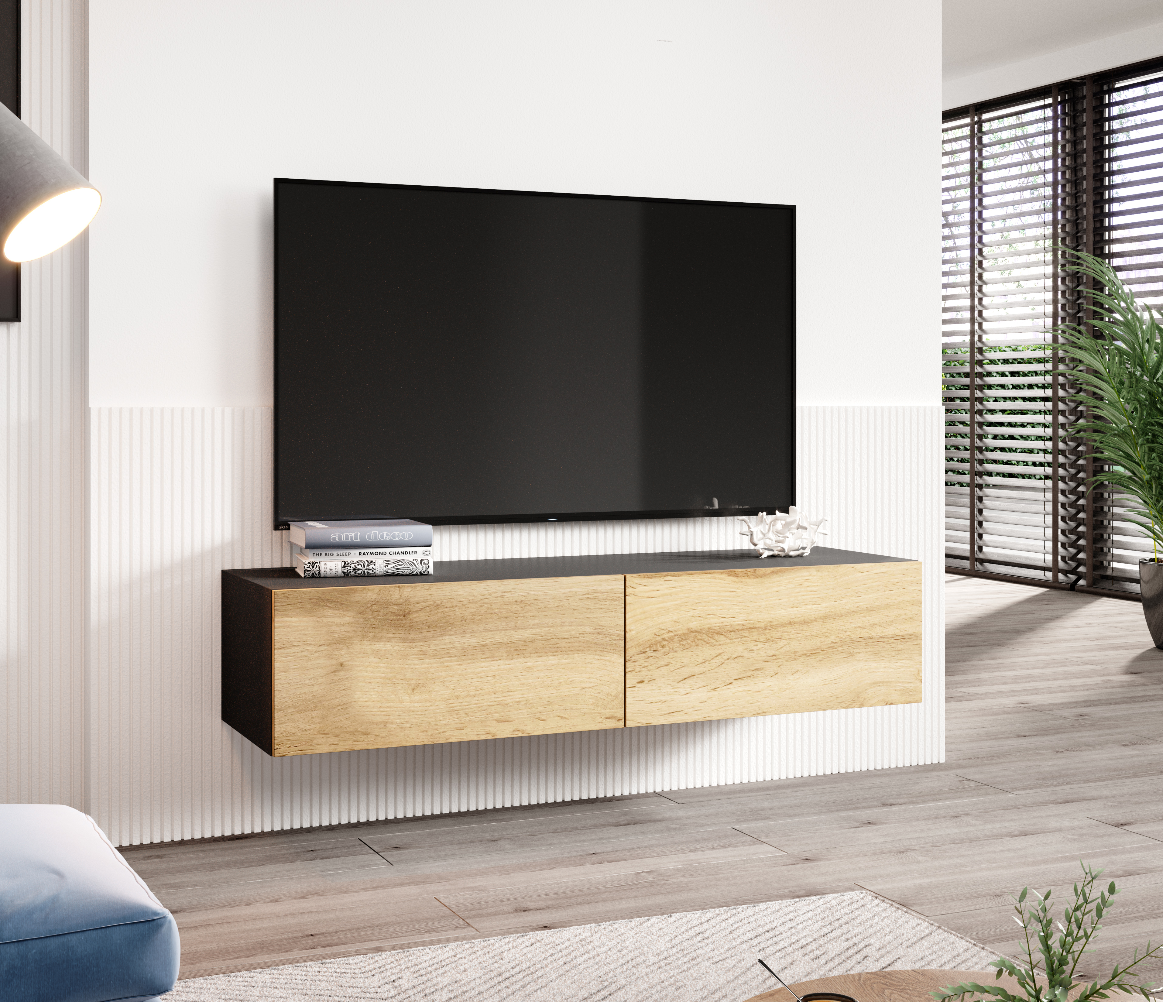 TV stolík Vigo (čierny/dub wotan) 140cm