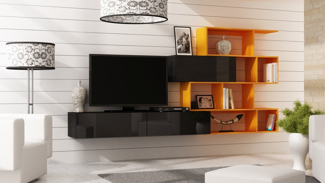 Obývacia stena VIGO XVI (čierna / oranžová)