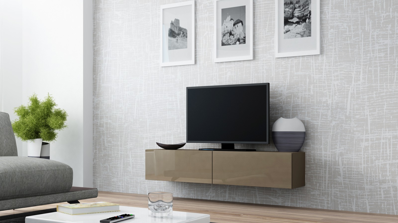 TV stolík Vigo (latte/latte lesk) 140cm