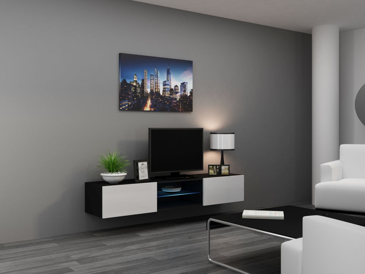 TV stolík Vigo Glass (čierna/biely lesk)