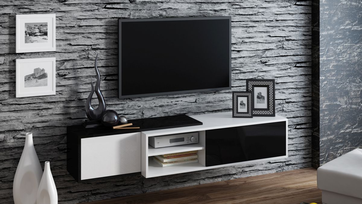 TV stolík závesný Sigma 1 (čierny lesk/biely mat)
