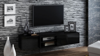 TV stolík závesný Sigma 1 (čierna/čierny lesk)