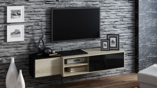 TV stolík závesný Sigma 1 (dub sonoma/čierny lesk)