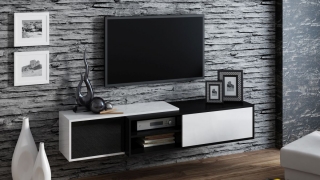 TV stolík závesný Sigma 1 (biely lesk/čierny mat)