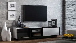 TV stolík Sigma 1 (biely lesk/čierny mat)